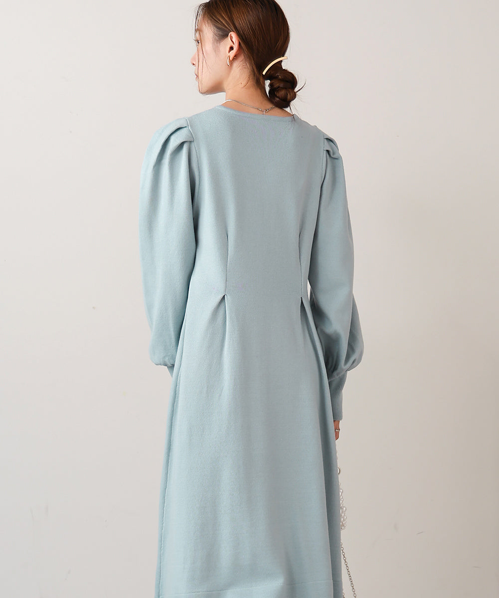 WAIST TUCK FLARE LINE KNIT ONEPIECE
