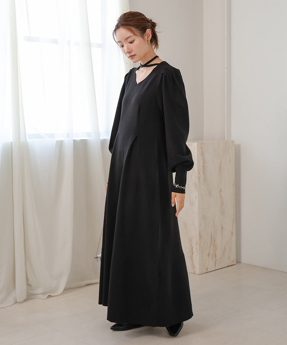 WAIST TUCK FLARE LINE KNIT ONEPIECE