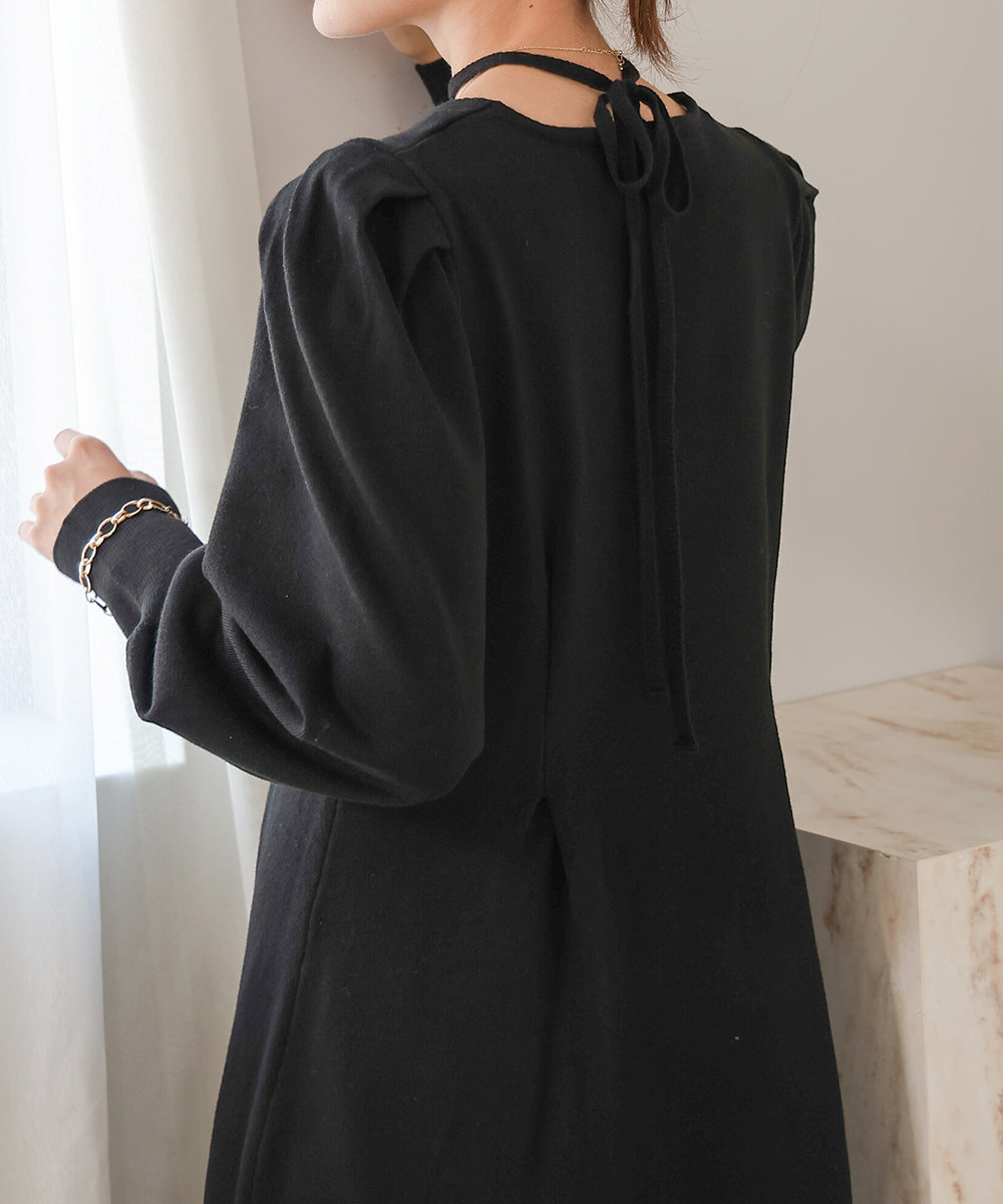 WAIST TUCK FLARE LINE KNIT ONEPIECE