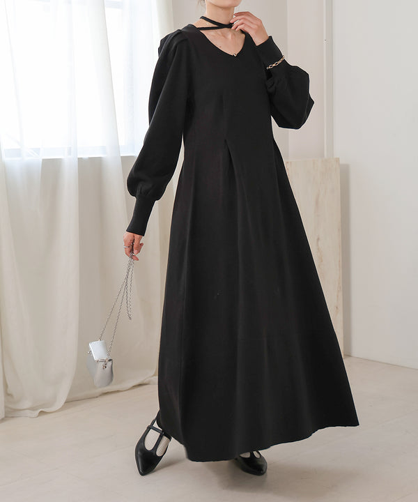WAIST TUCK FLARE LINE KNIT ONEPIECE