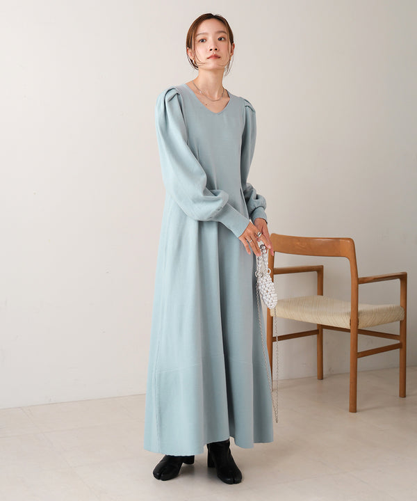 WAIST TUCK FLARE LINE KNIT ONEPIECE