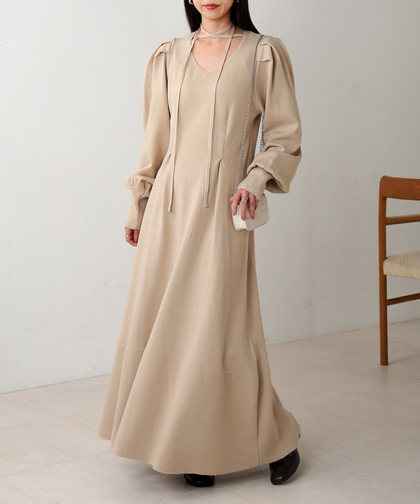 WAIST TUCK FLARE LINE KNIT ONEPIECE