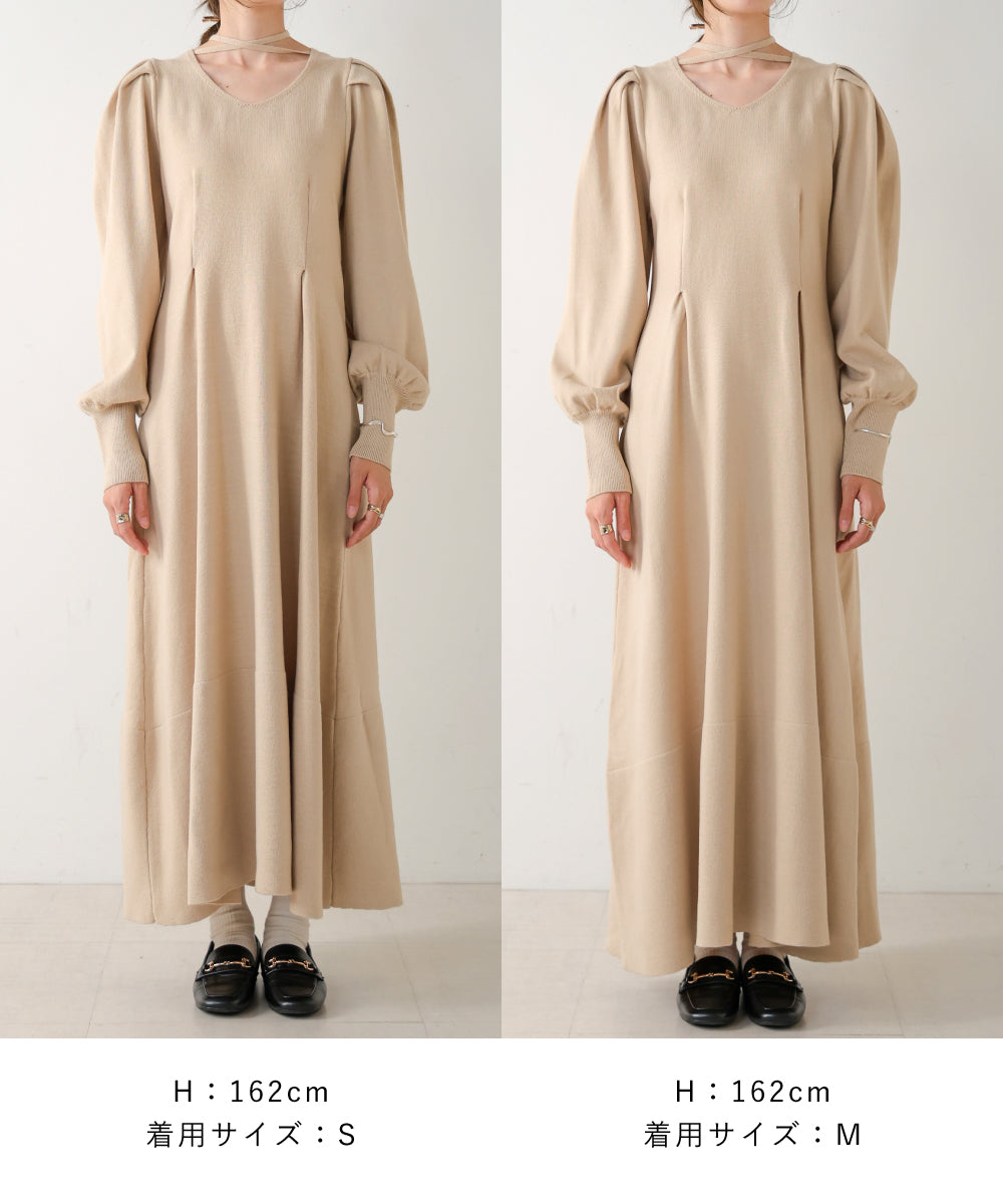 WAIST TUCK FLARE LINE KNIT ONEPIECE