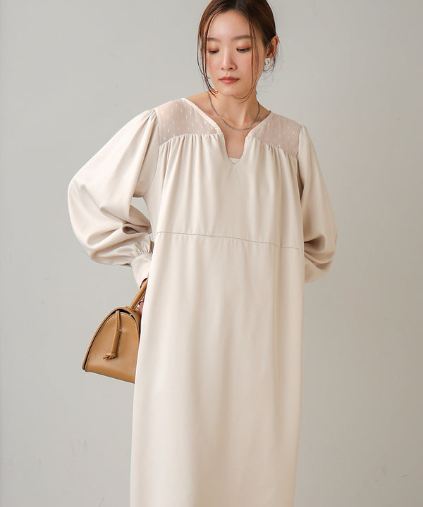 BACK RIBBON VOLUME SLEEVE ONEPIECE