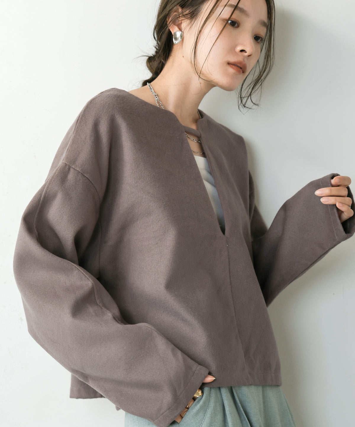 2WAY KEY NECK PULLOVER