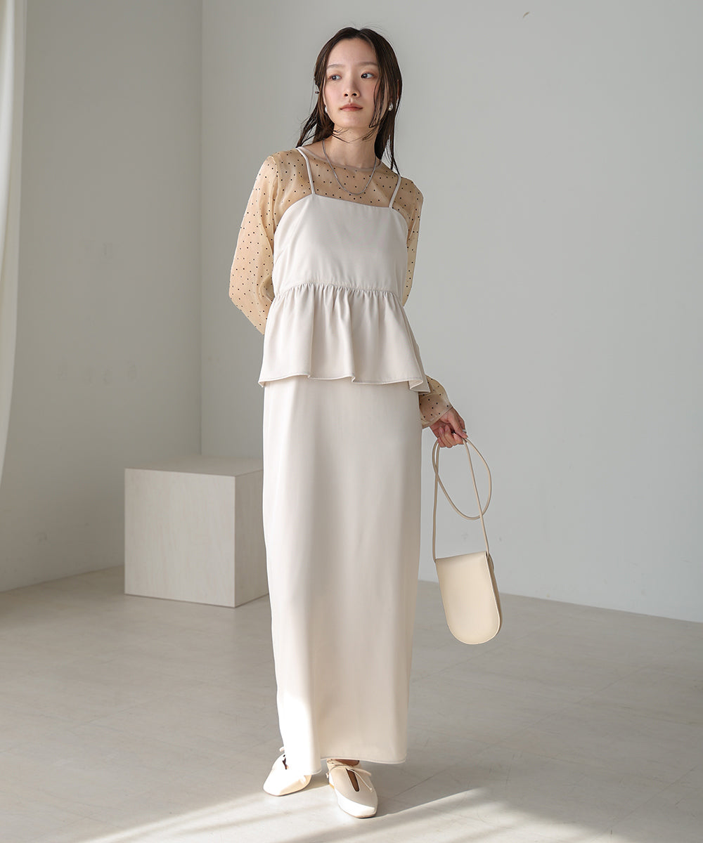 【低身長向けサイズあり】ペプラムＩラインキャミワンピース