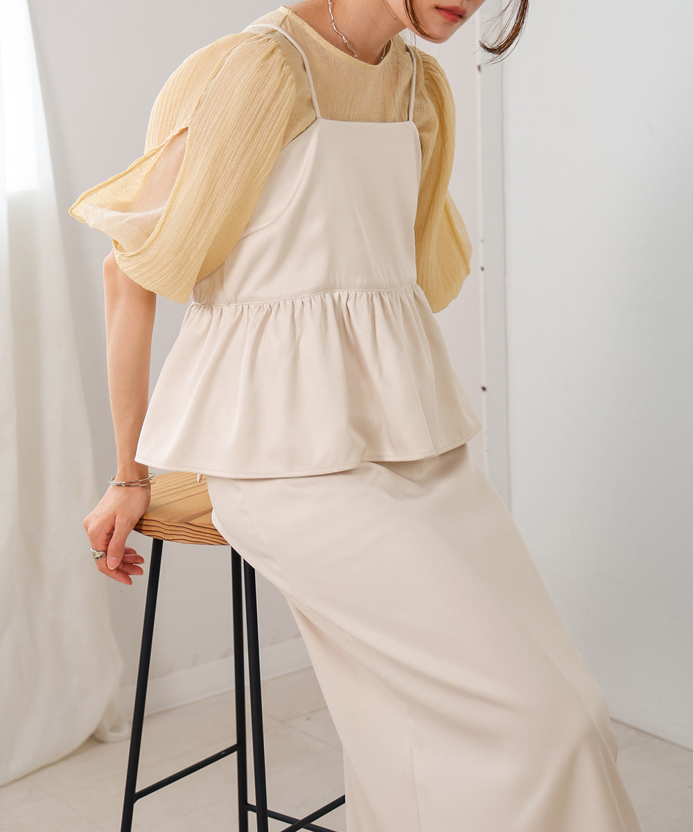 【低身長向けサイズあり】ペプラムＩラインキャミワンピース