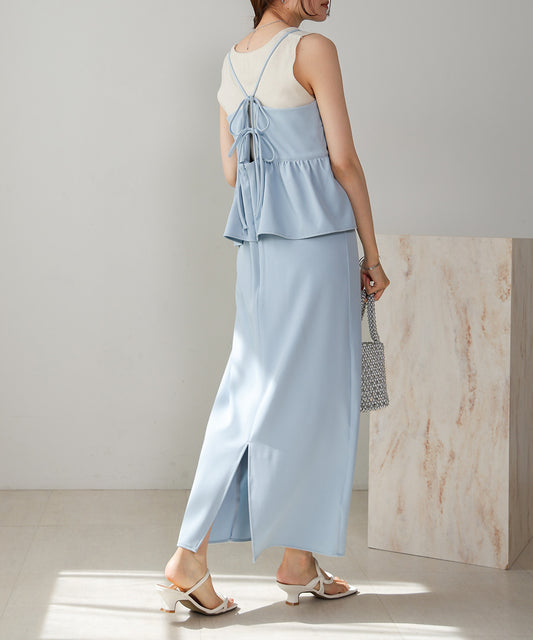 【低身長向けサイズあり】ペプラムIラインキャミワンピース