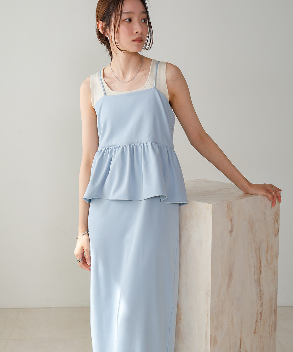 【低身長向けサイズあり】ペプラムＩラインキャミワンピース