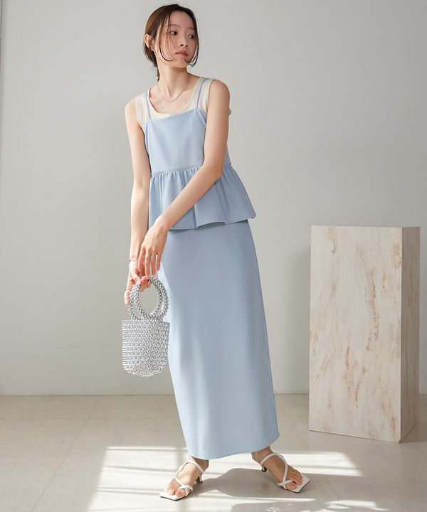 【低身長向けサイズあり】ペプラムＩラインキャミワンピース