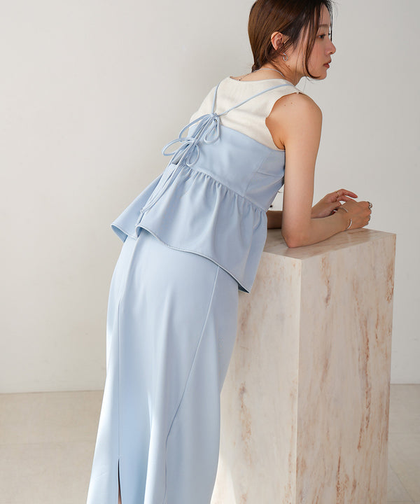 【低身長向けサイズあり】ペプラムＩラインキャミワンピース