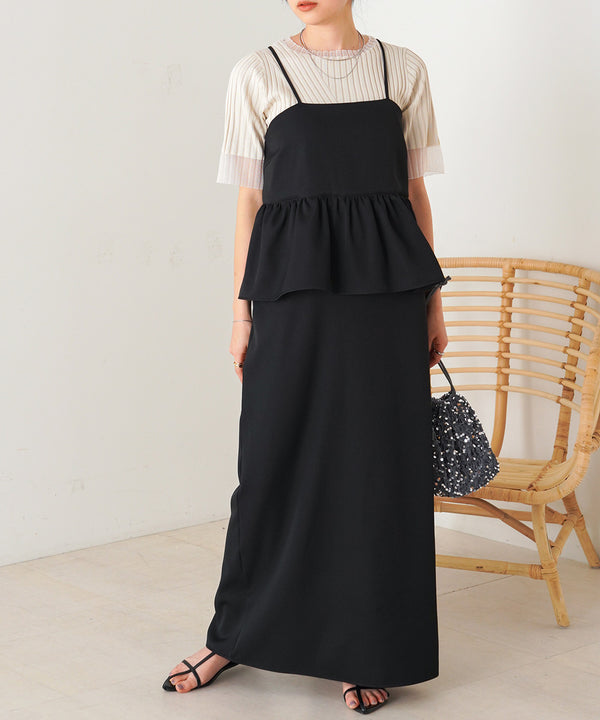 【低身長向けサイズあり】ペプラムＩラインキャミワンピース