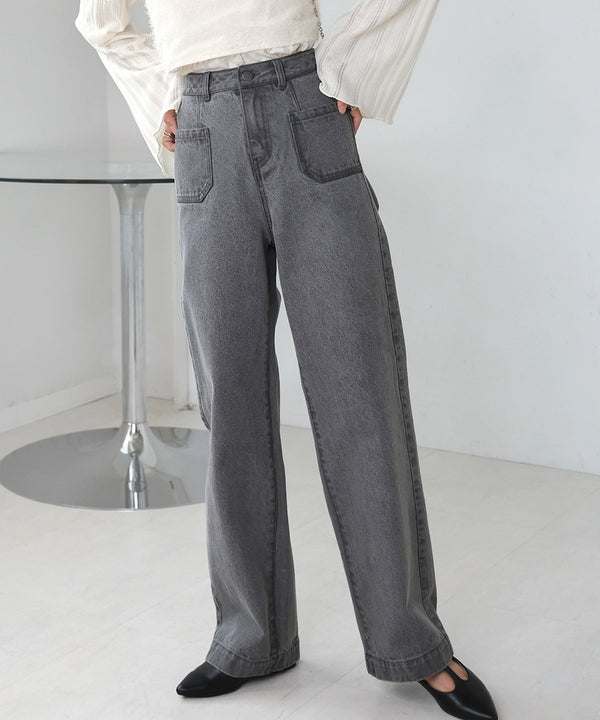 FRONT DOUBLE POCKET DENIM PANTS