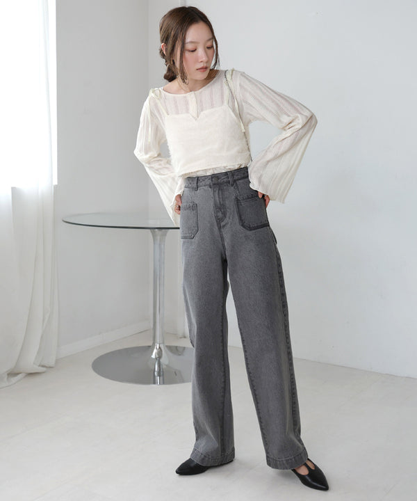 FRONT DOUBLE POCKET DENIM PANTS