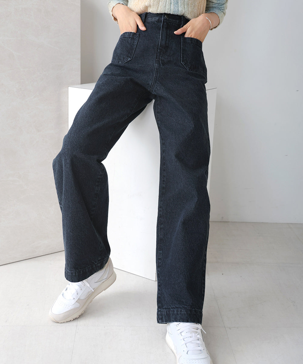 FRONT DOUBLE POCKET DENIM PANTS