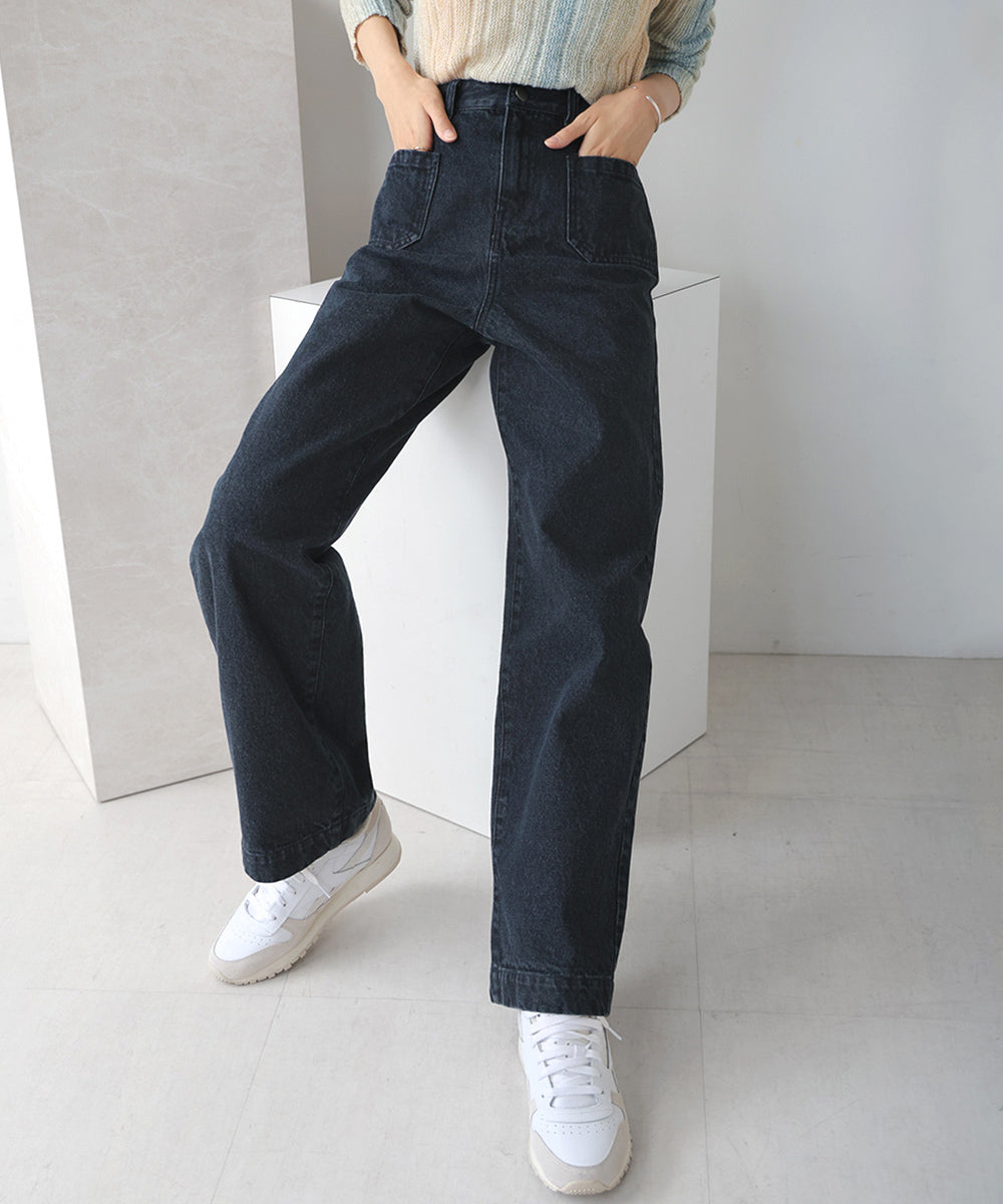 FRONT DOUBLE POCKET DENIM PANTS