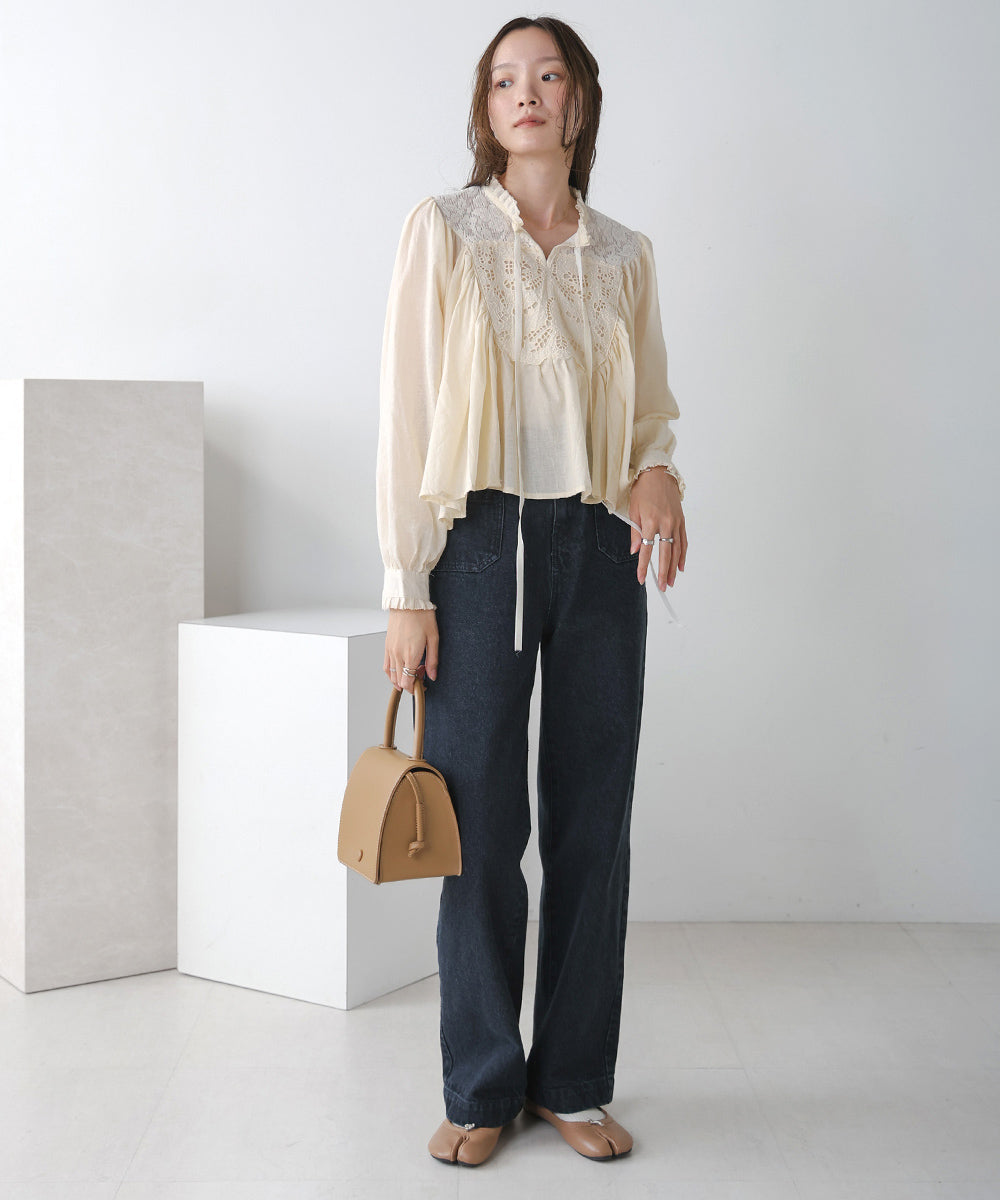 FRONT DOUBLE POCKET DENIM PANTS