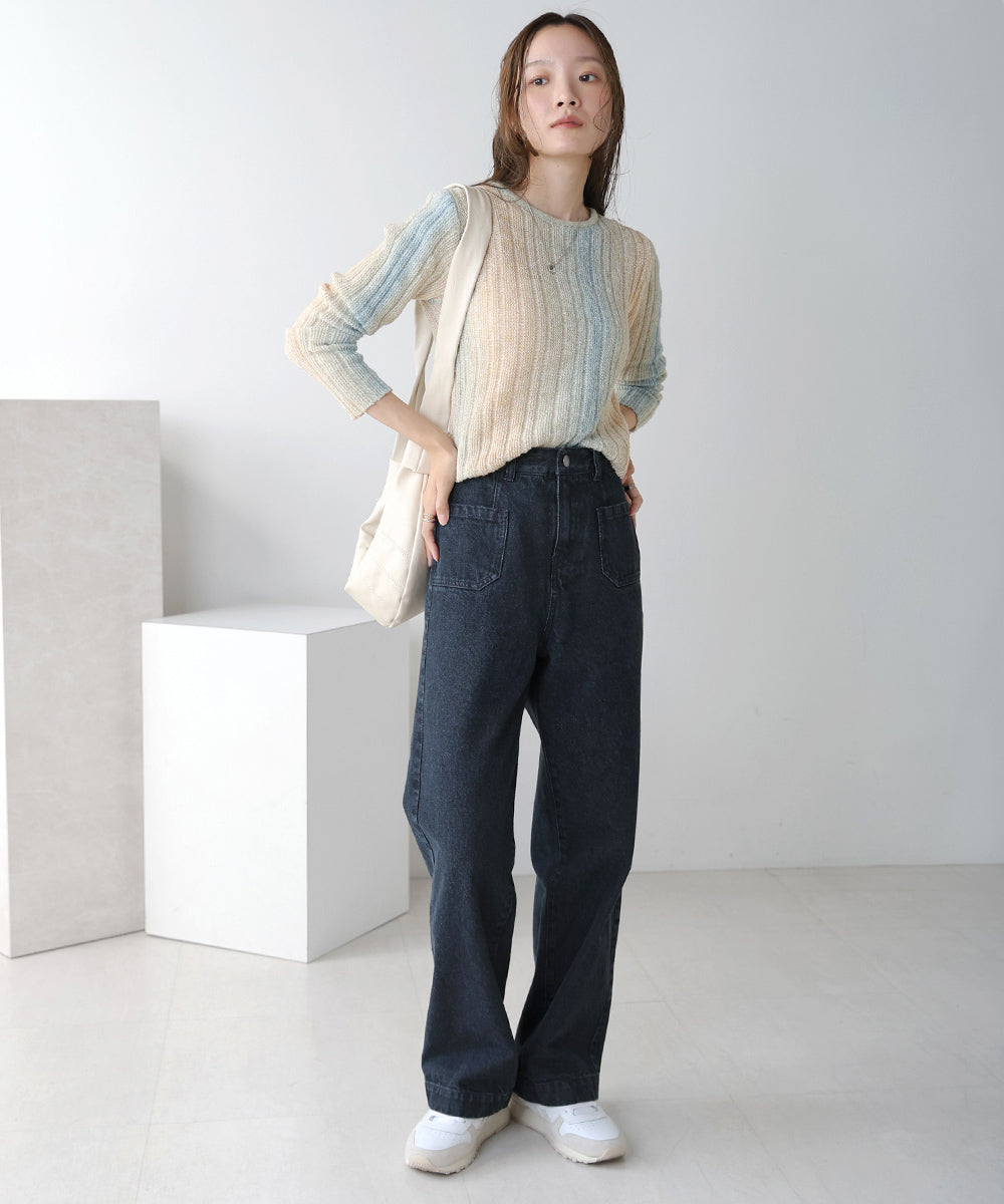 FRONT DOUBLE POCKET DENIM PANTS