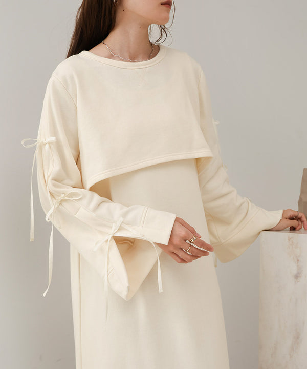 SLEEVE RIBBON SWEAT ONEPIECE