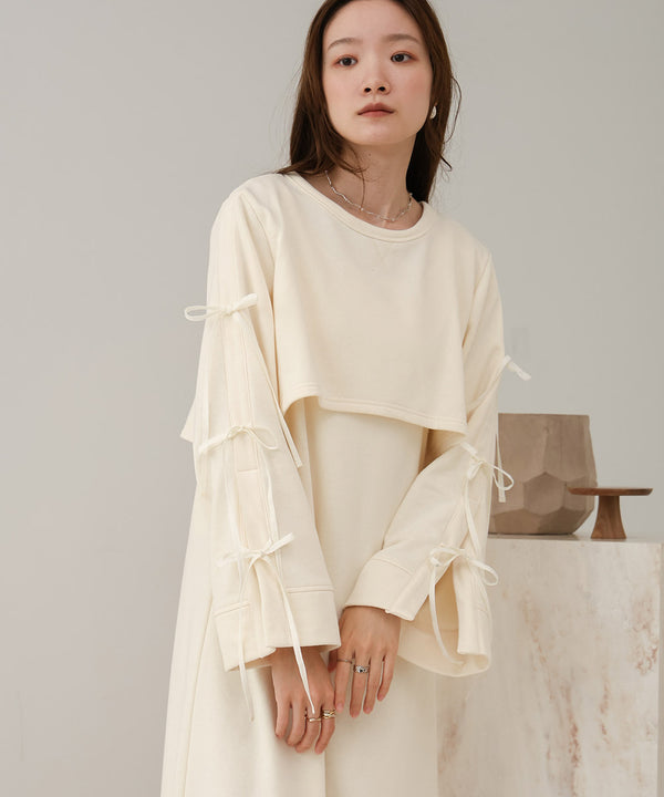 SLEEVE RIBBON SWEAT ONEPIECE