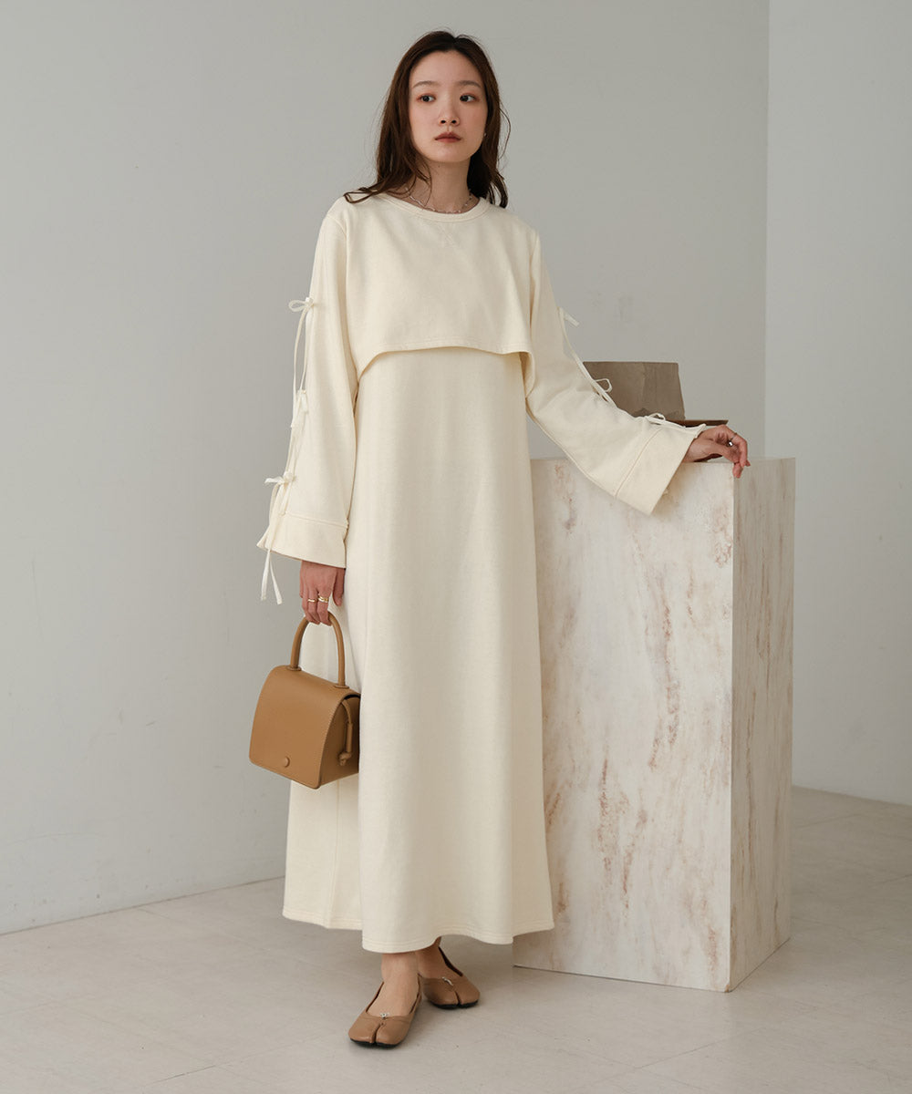 SLEEVE RIBBON SWEAT ONEPIECE