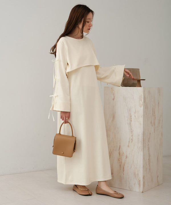 SLEEVE RIBBON SWEAT ONEPIECE