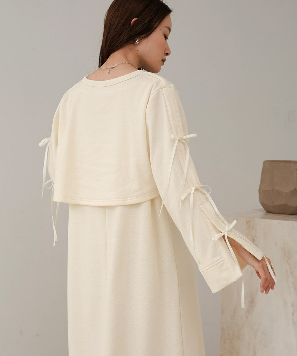 SLEEVE RIBBON SWEAT ONEPIECE