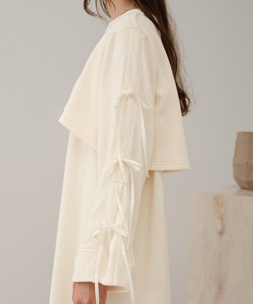 SLEEVE RIBBON SWEAT ONEPIECE