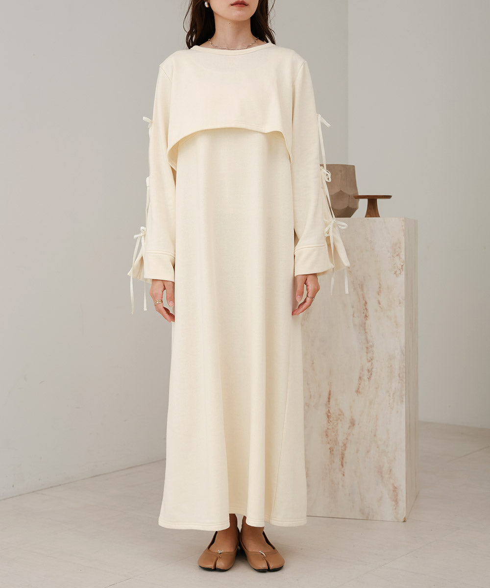 SLEEVE RIBBON SWEAT ONEPIECE