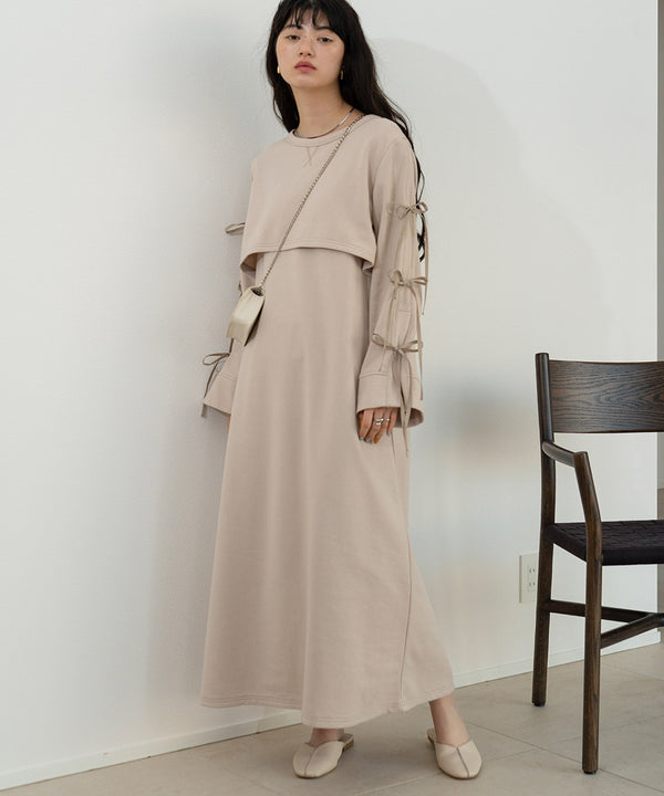 SLEEVE RIBBON SWEAT ONEPIECE