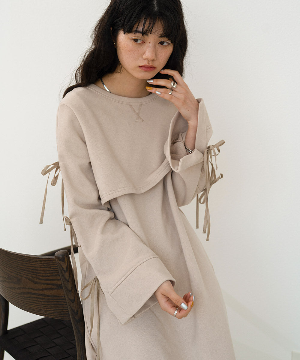 SLEEVE RIBBON SWEAT ONEPIECE