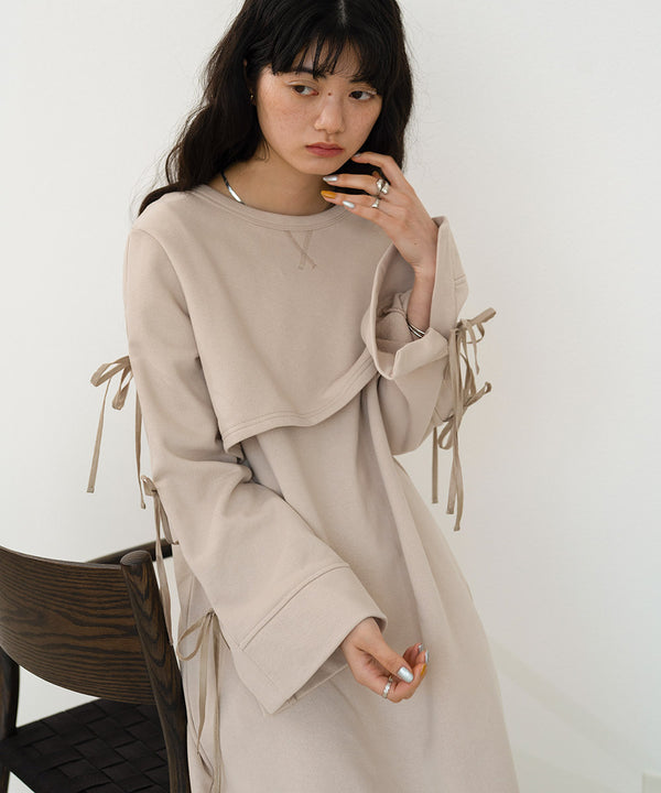 SLEEVE RIBBON SWEAT ONEPIECE