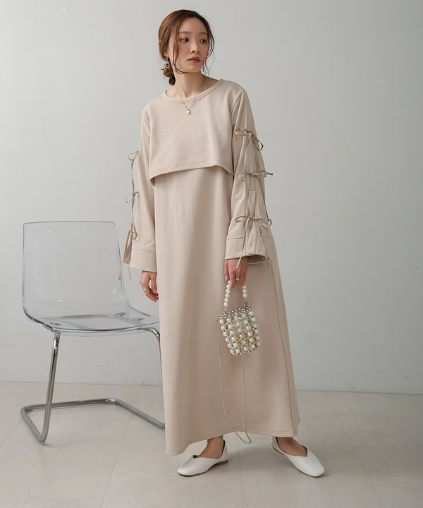 SLEEVE RIBBON SWEAT ONEPIECE