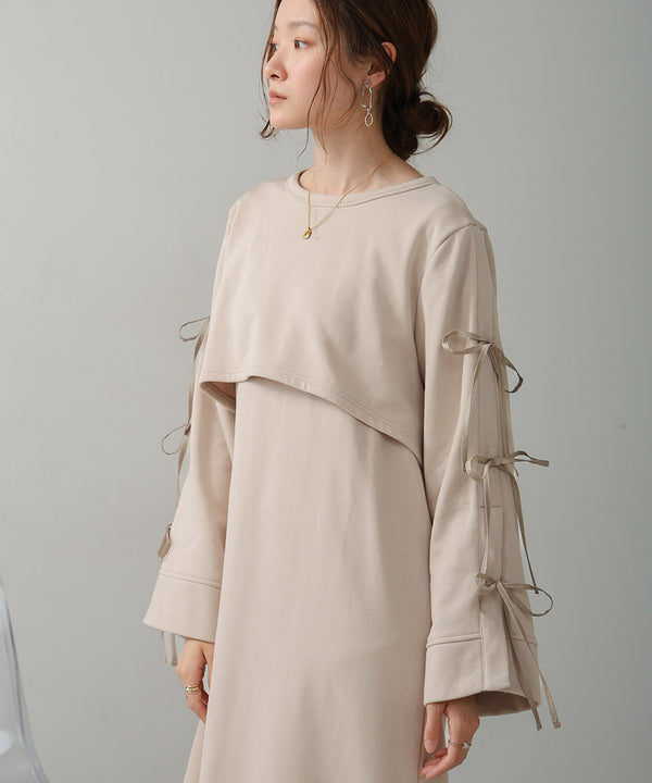 SLEEVE RIBBON SWEAT ONEPIECE