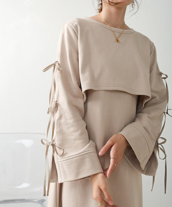 SLEEVE RIBBON SWEAT ONEPIECE
