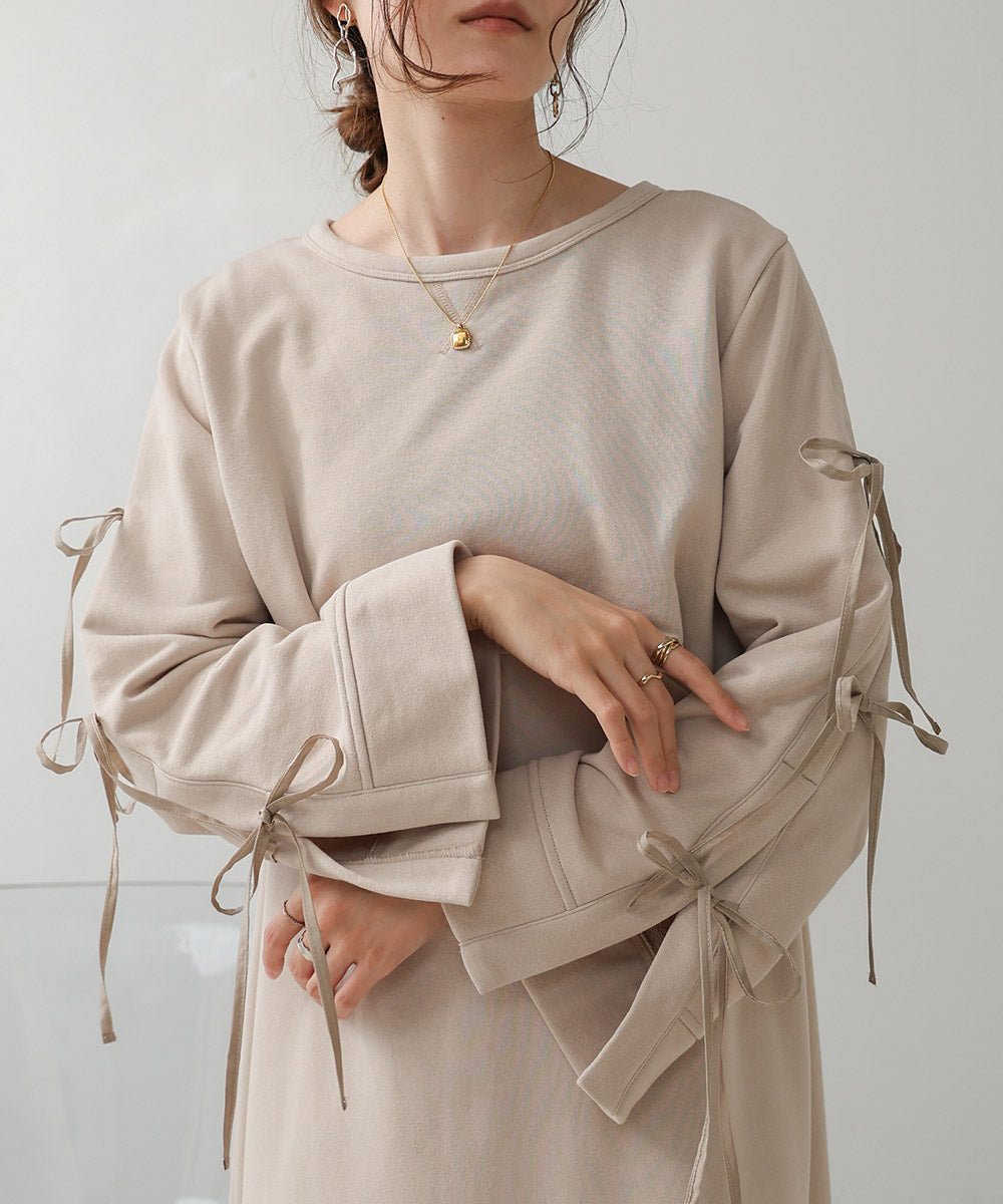 SLEEVE RIBBON SWEAT ONEPIECE
