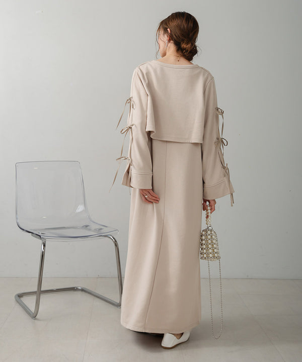 SLEEVE RIBBON SWEAT ONEPIECE