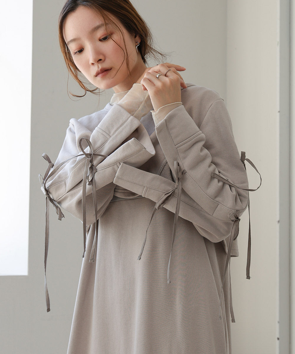 SLEEVE RIBBON SWEAT ONEPIECE