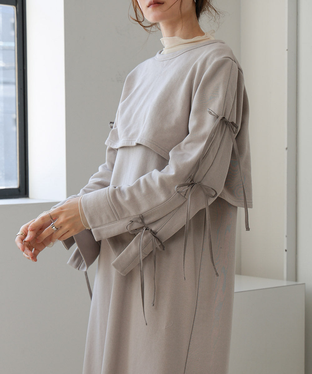SLEEVE RIBBON SWEAT ONEPIECE
