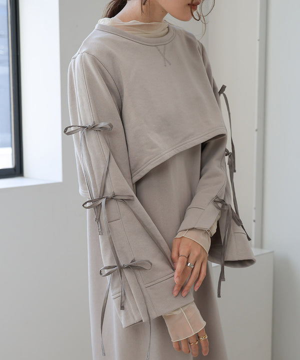 SLEEVE RIBBON SWEAT ONEPIECE