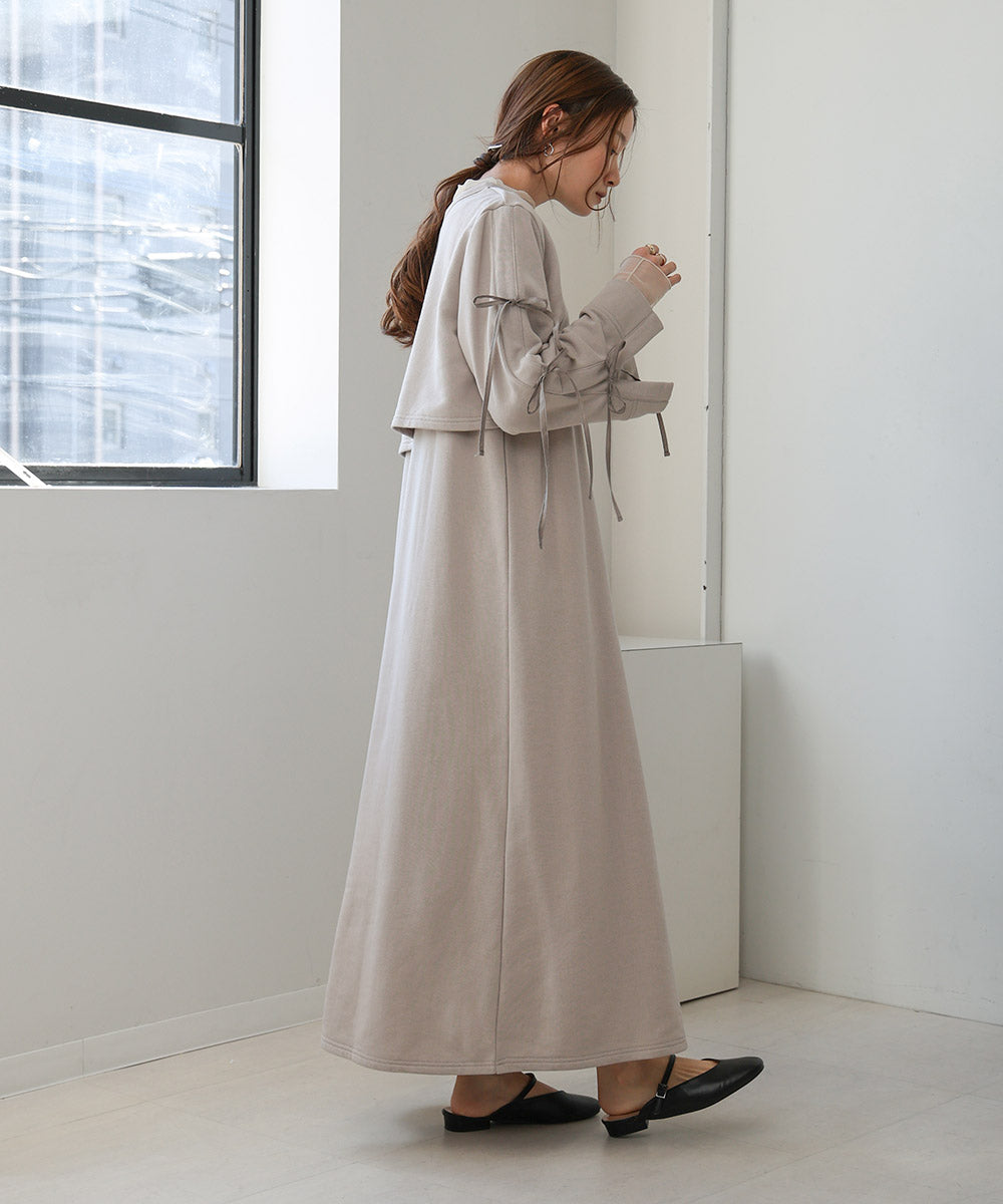 SLEEVE RIBBON SWEAT ONEPIECE