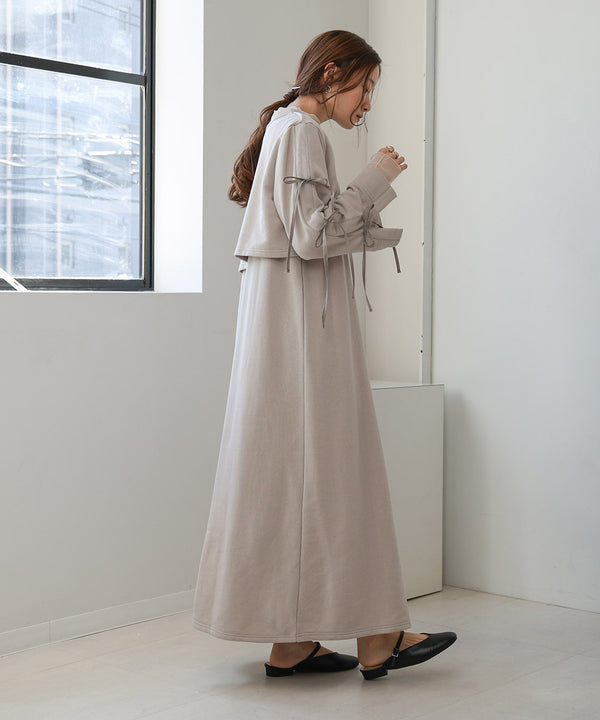 SLEEVE RIBBON SWEAT ONEPIECE