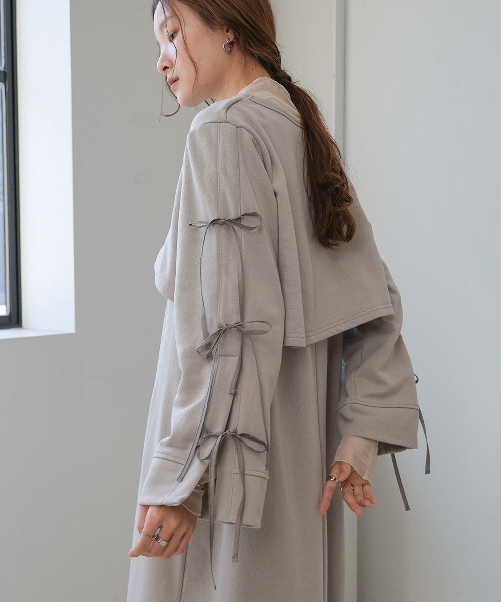 SLEEVE RIBBON SWEAT ONEPIECE