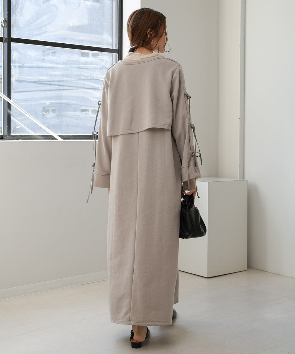 SLEEVE RIBBON SWEAT ONEPIECE