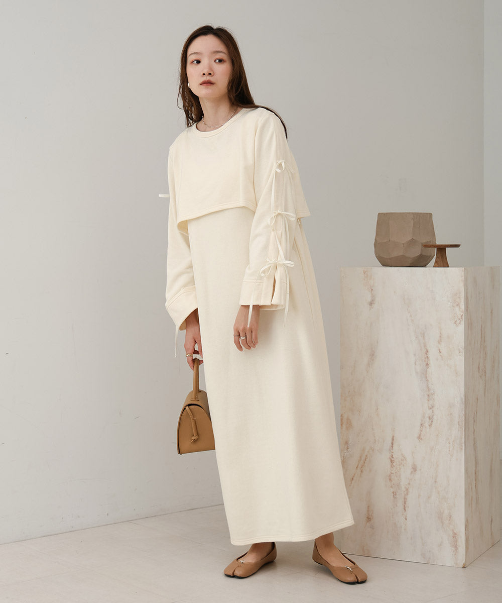 SLEEVE RIBBON SWEAT ONEPIECE