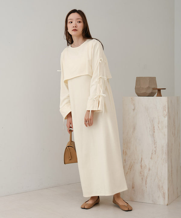 SLEEVE RIBBON SWEAT ONEPIECE