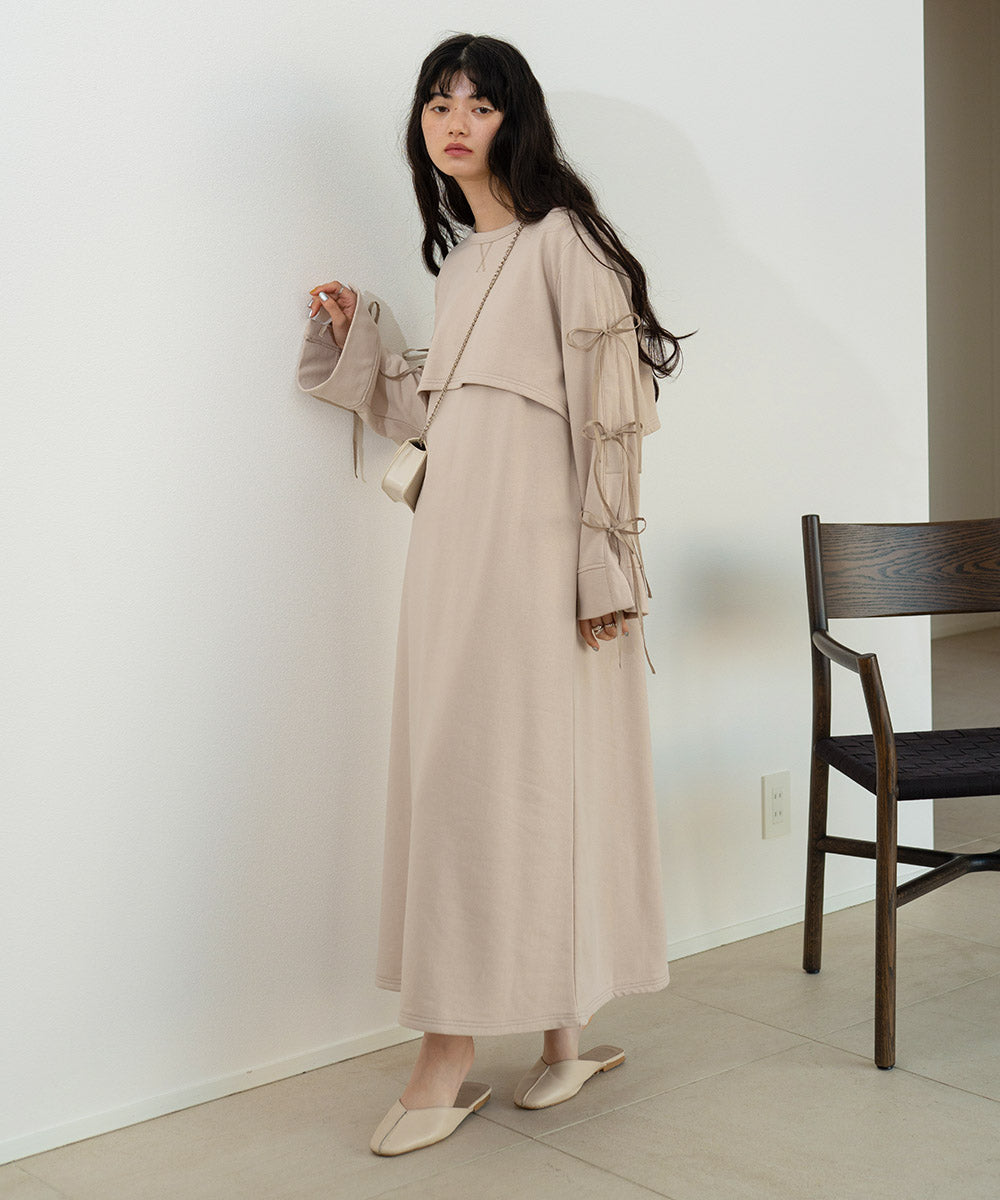 SLEEVE RIBBON SWEAT ONEPIECE