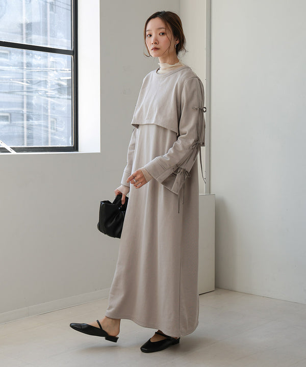 SLEEVE RIBBON SWEAT ONEPIECE