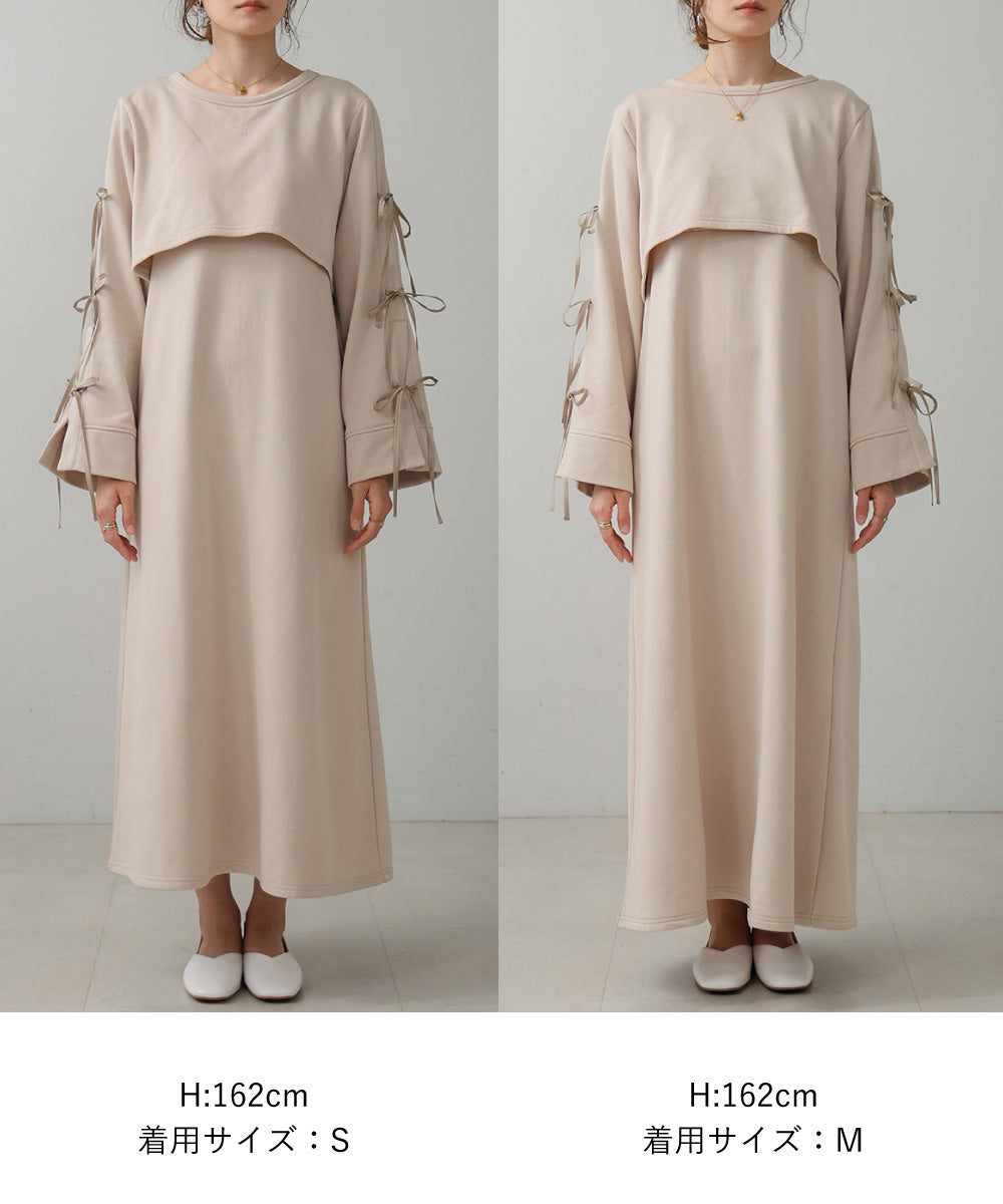SLEEVE RIBBON SWEAT ONEPIECE