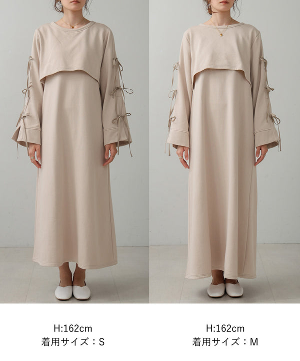 SLEEVE RIBBON SWEAT ONEPIECE